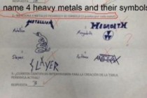 Odgovori učenika na testu: Teški metali su Metallica, Slayer, Anthrax i Megadeth