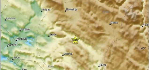 Novi snažniji zemljotres u Hercegovini, epicentar ponovo kod Stoca